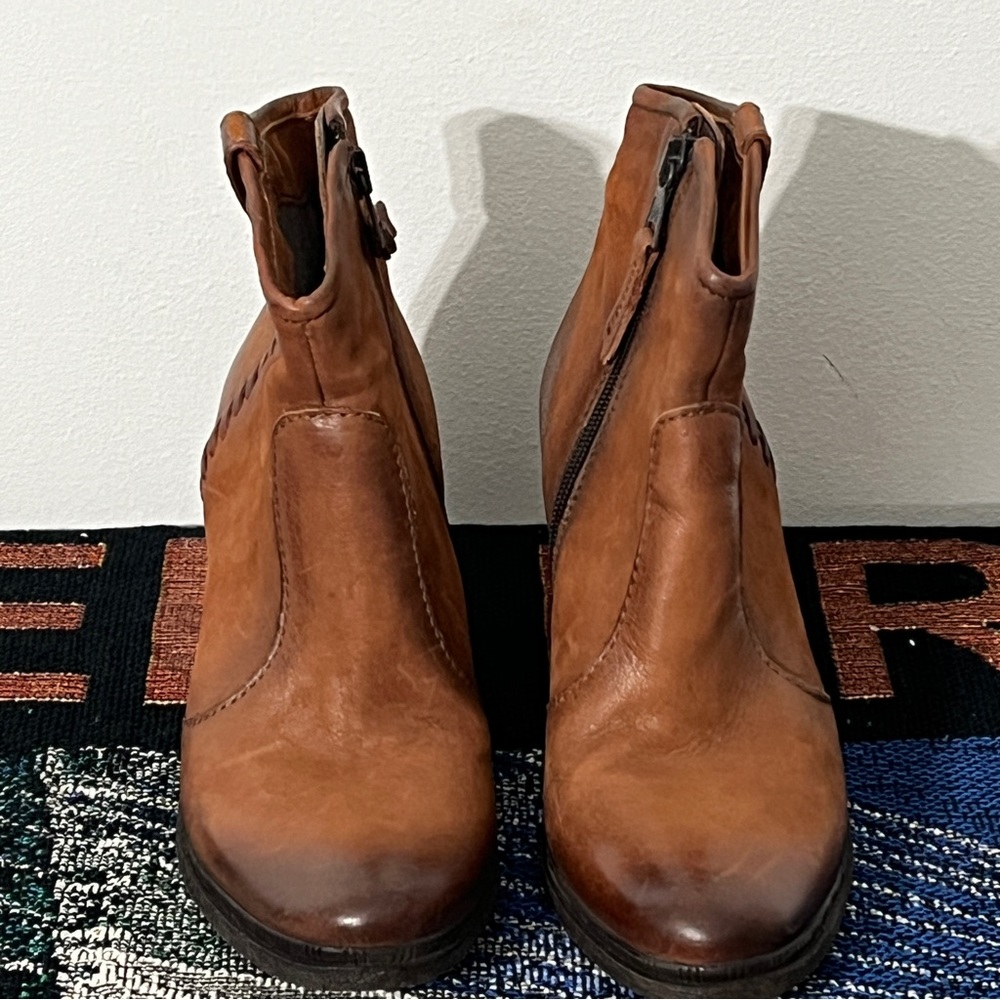 Miz Mooz Brown Leather Braided Side Zippers Boots